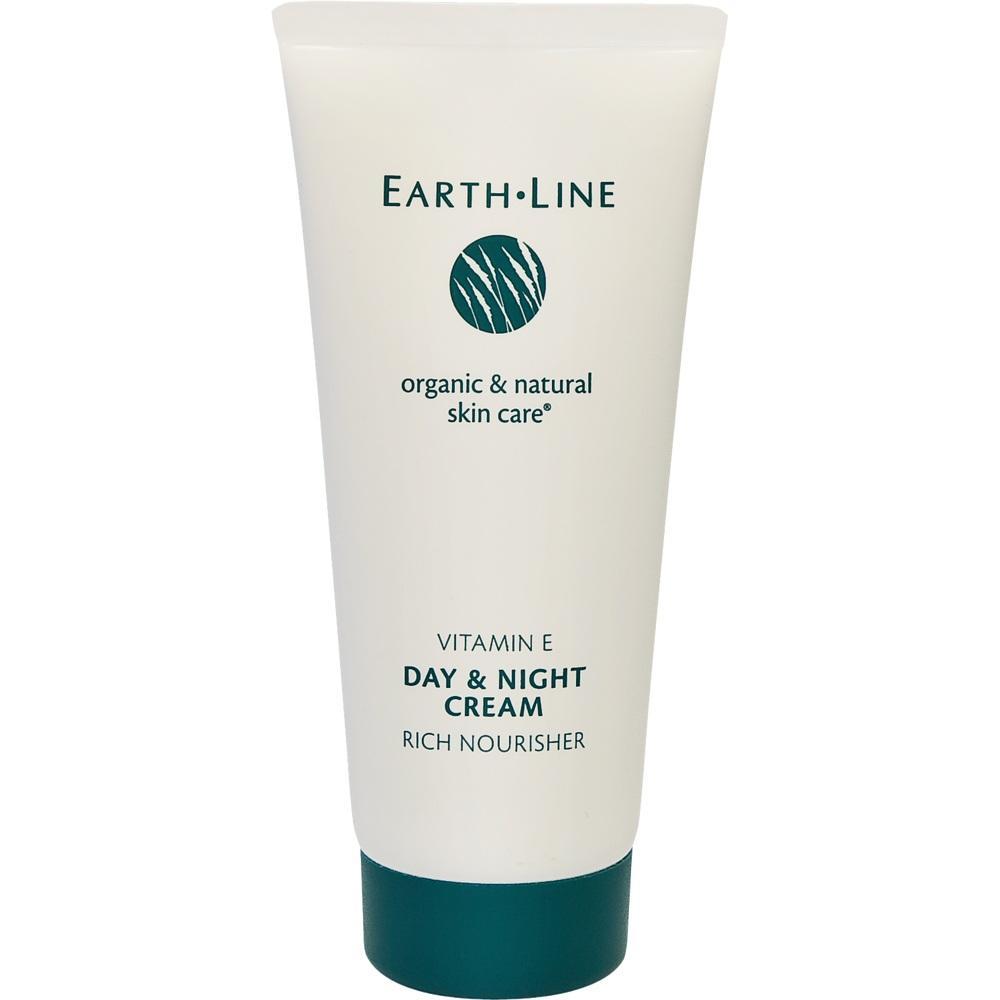 Weiße Tube mit Vitamin E Tages- und Nachtcreme von Earth Line.
