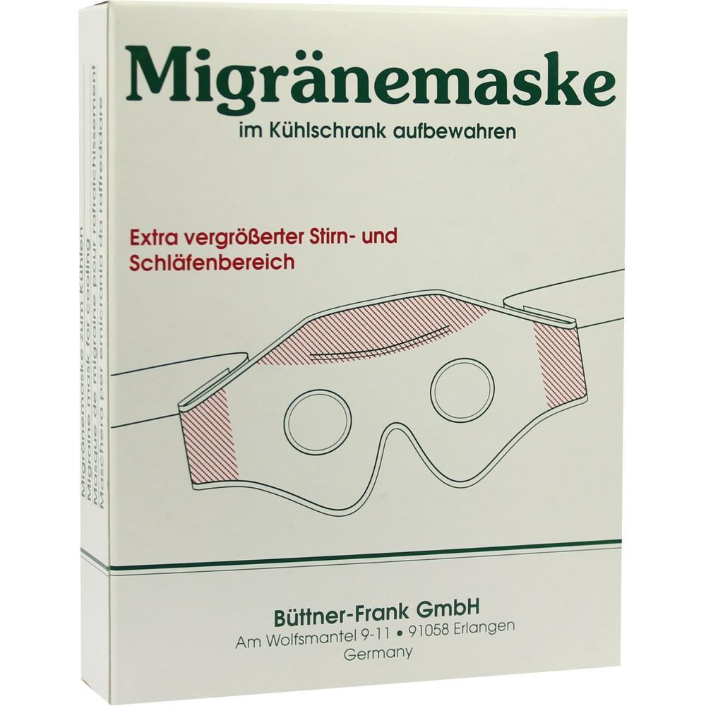 Verpackung einer Migr&auml;nemaske mit Betonung auf Stirn- und Schl&auml;fenbereich.