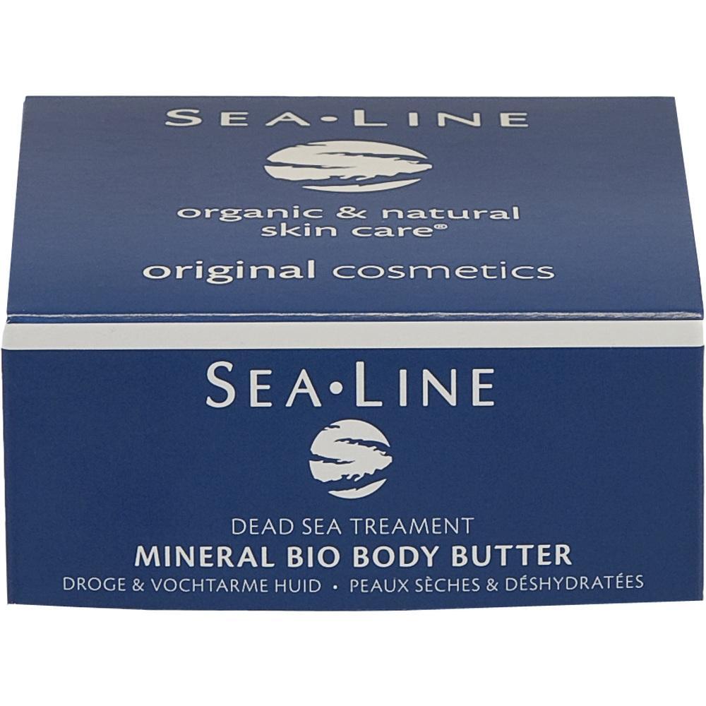 Blaue Schachtel mit der Aufschrift "Sea-Line Mineral Bio Body Butter".