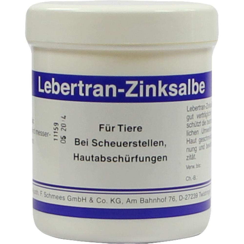 Wei&szlig;e Dose mit Lebertran-Zinksalbe f&uuml;r Tiere bei Hautproblemen.