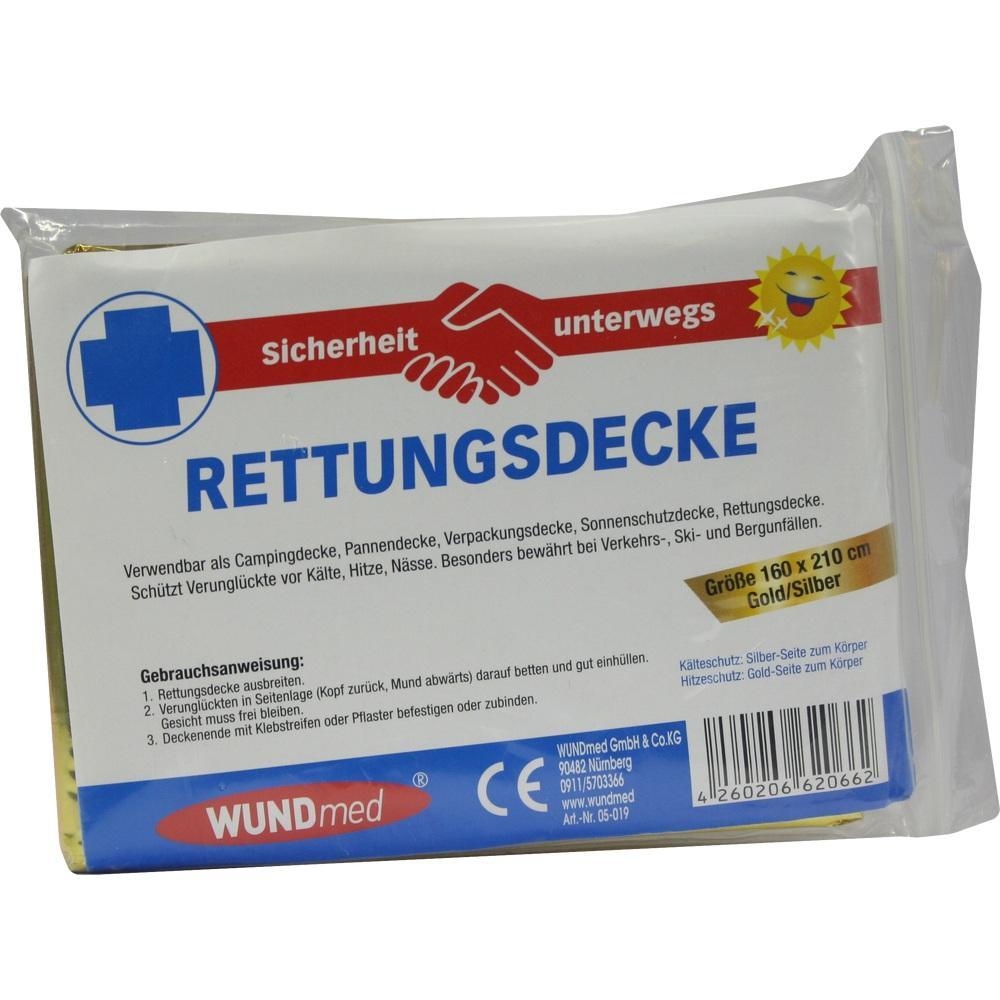 Verpackte Rettungsdecke mit Aufschrift für Schutz in Notfällen.