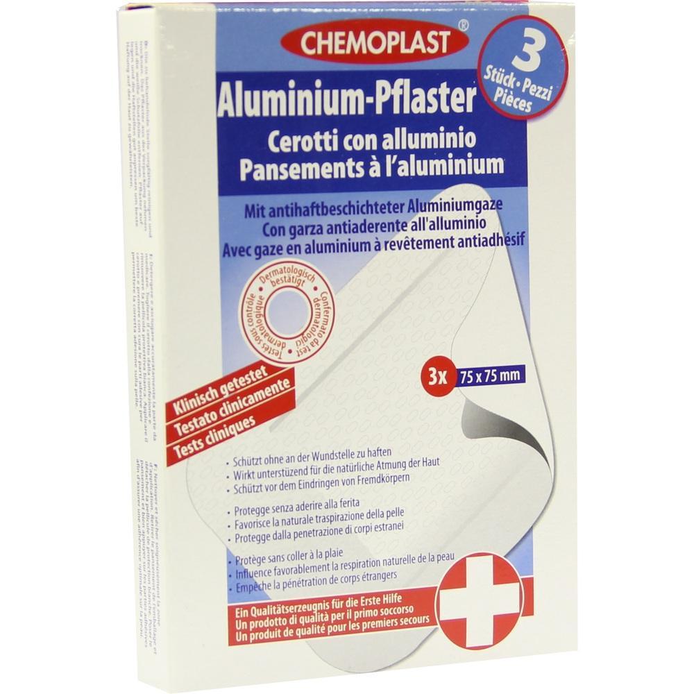 Eine Packung mit drei Aluminium-Pflastern von Chemoplast.