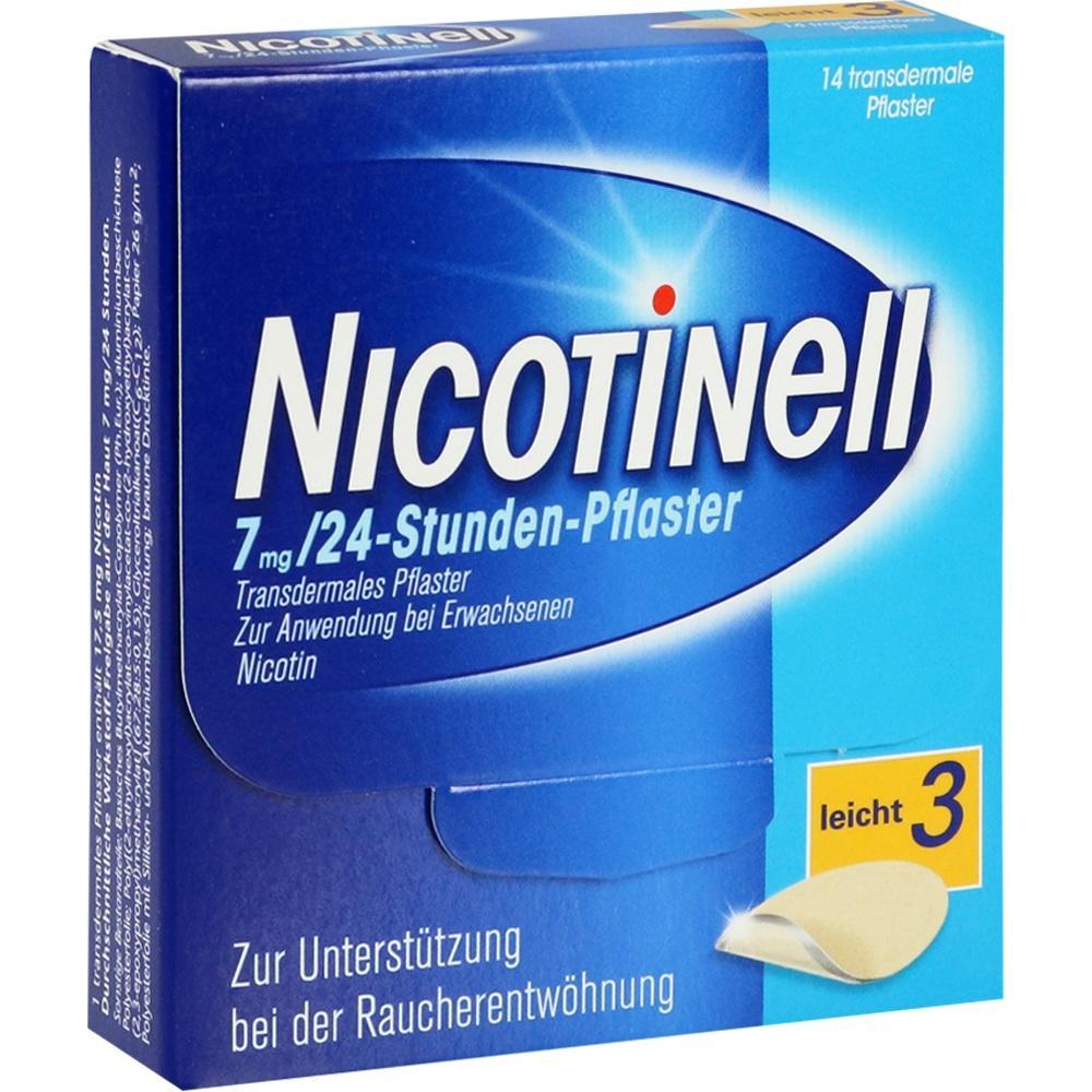 Blaue Verpackung von Nikotin-Pflastern zur Raucherentw&ouml;hnung f&uuml;r Erwachsene.