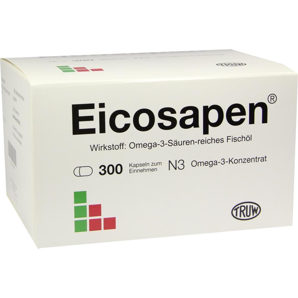 Eine Packung mit Omega-3-Fischoel-Kapseln von Eicosapen.