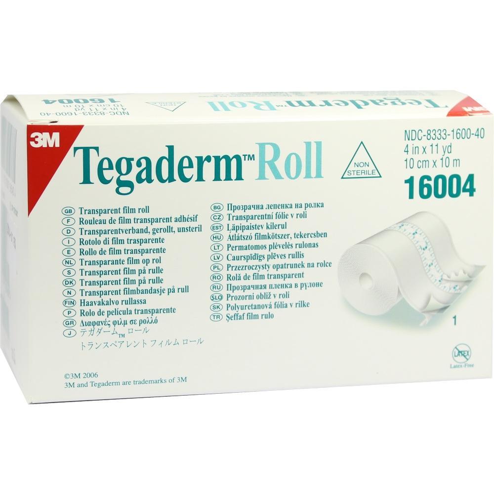 Verpackung einer Tegaderm-Rolle von 3M, transparentes Pflaster in verschiedenen Sprachen beschrieben.