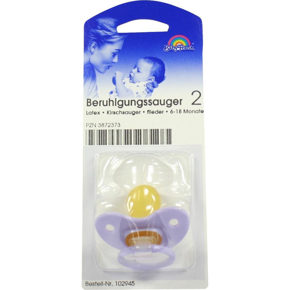 Lila Schnuller in Verpackung mit Bild von Frau und Baby.