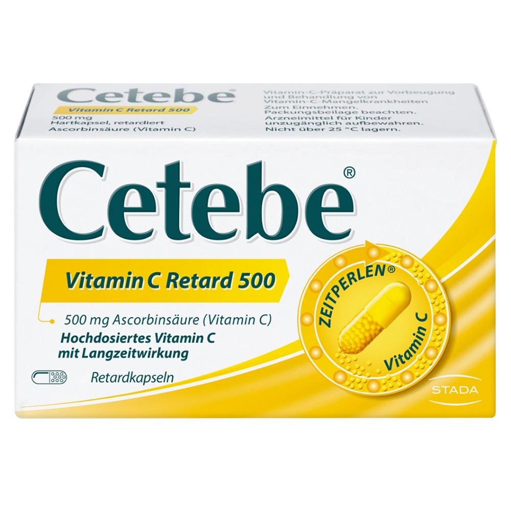 Eine Packung Cetebe Vitamin C Retard 500 mg Kapseln.
