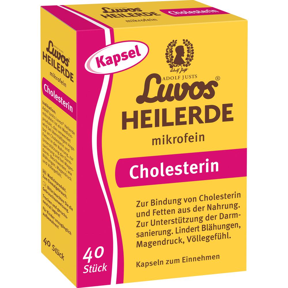 Gelbe Packung mit Heilerdetabletten zur Unterstützung bei Cholesterinbindung und Verdauung.