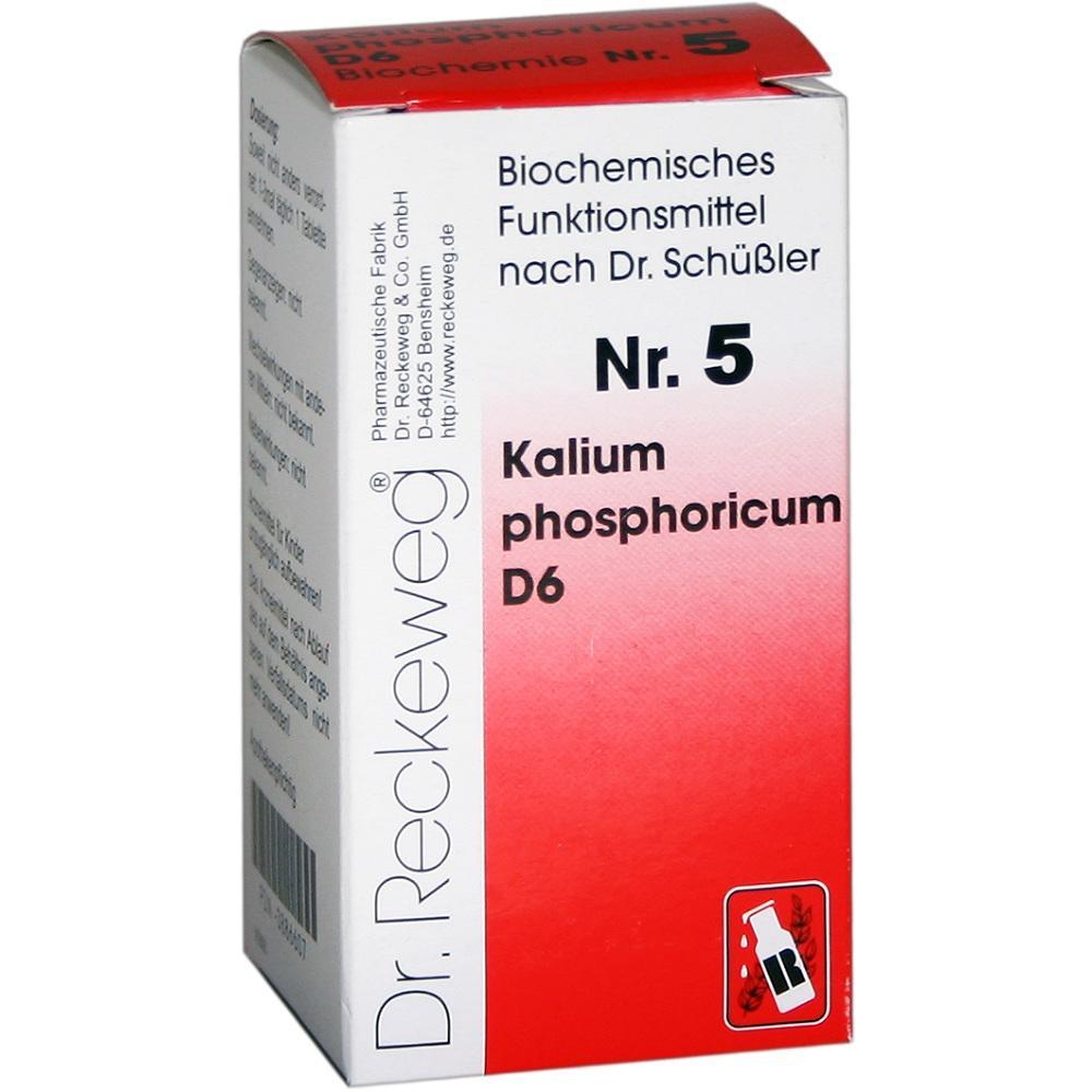 Wei&szlig;e Arzneimittelverpackung mit rotem Aufdruck "Nr. 5 Kalium phosphoricum D6".