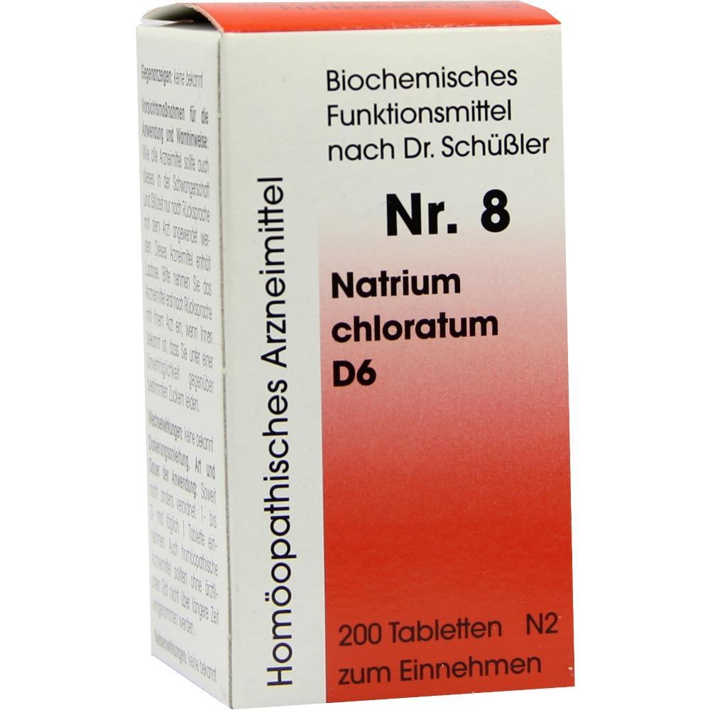 Schachtel mit hom&ouml;opathischen Tabletten, beschriftet mit "Natrium chloratum D6".