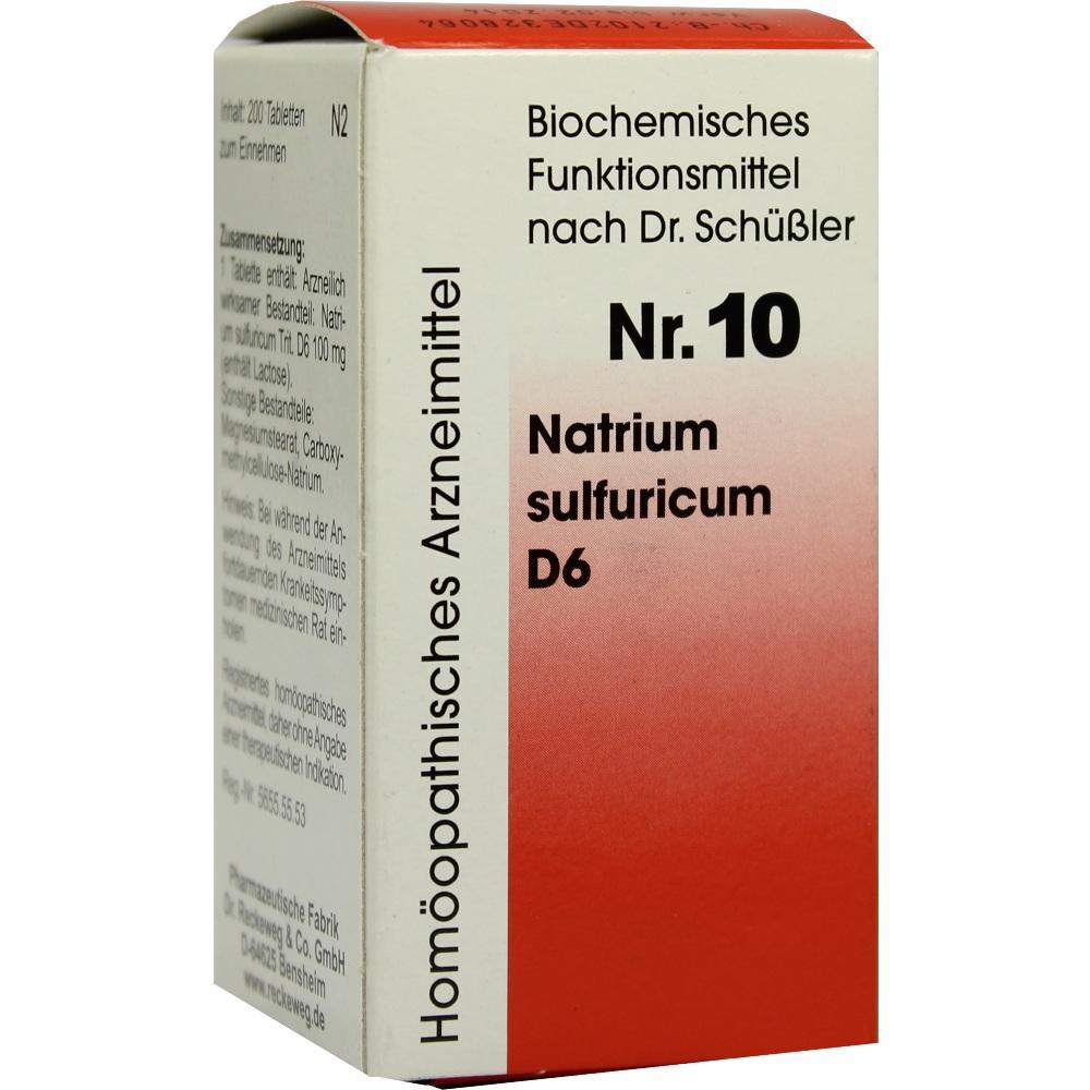 Schachtel mit der Aufschrift "Natrium sulfuricum D6, Nr. 10".