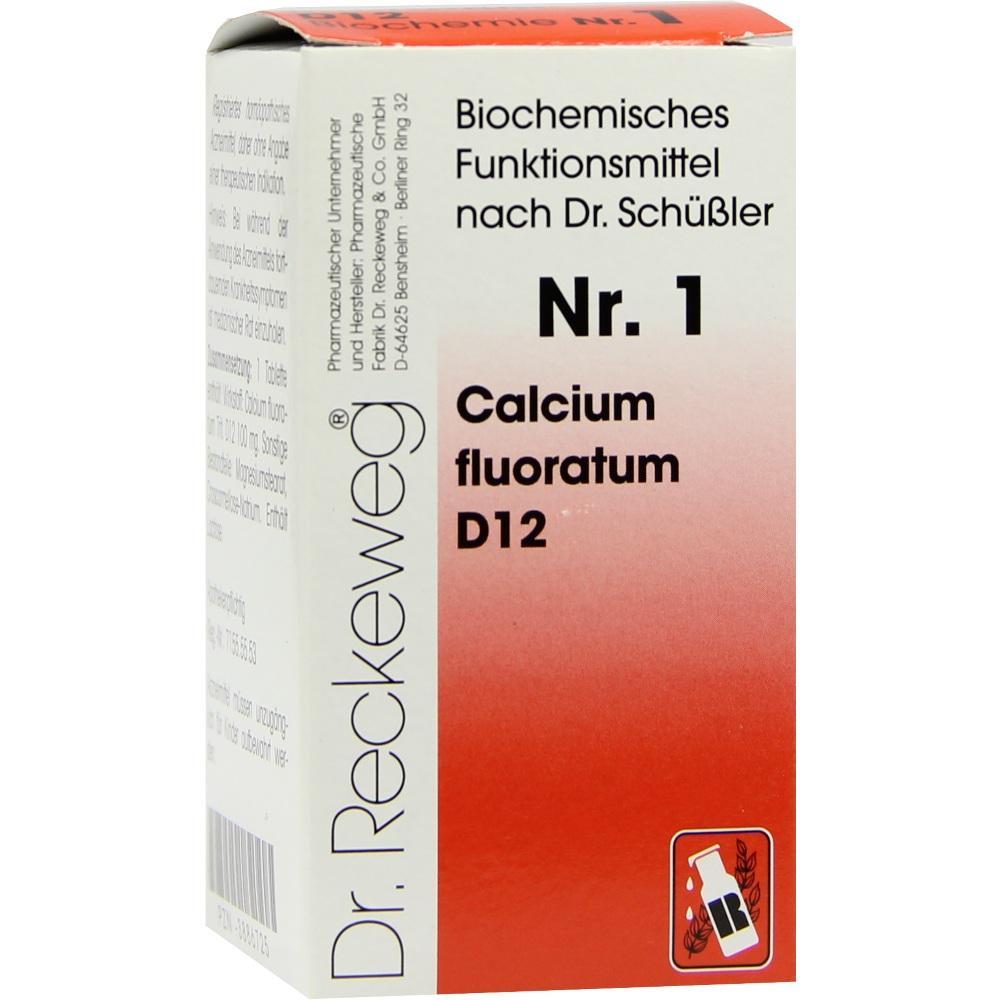 Wei&szlig;-rote Verpackung von Calcium fluoratum D12 als biochemisches Funktionsmittel.
