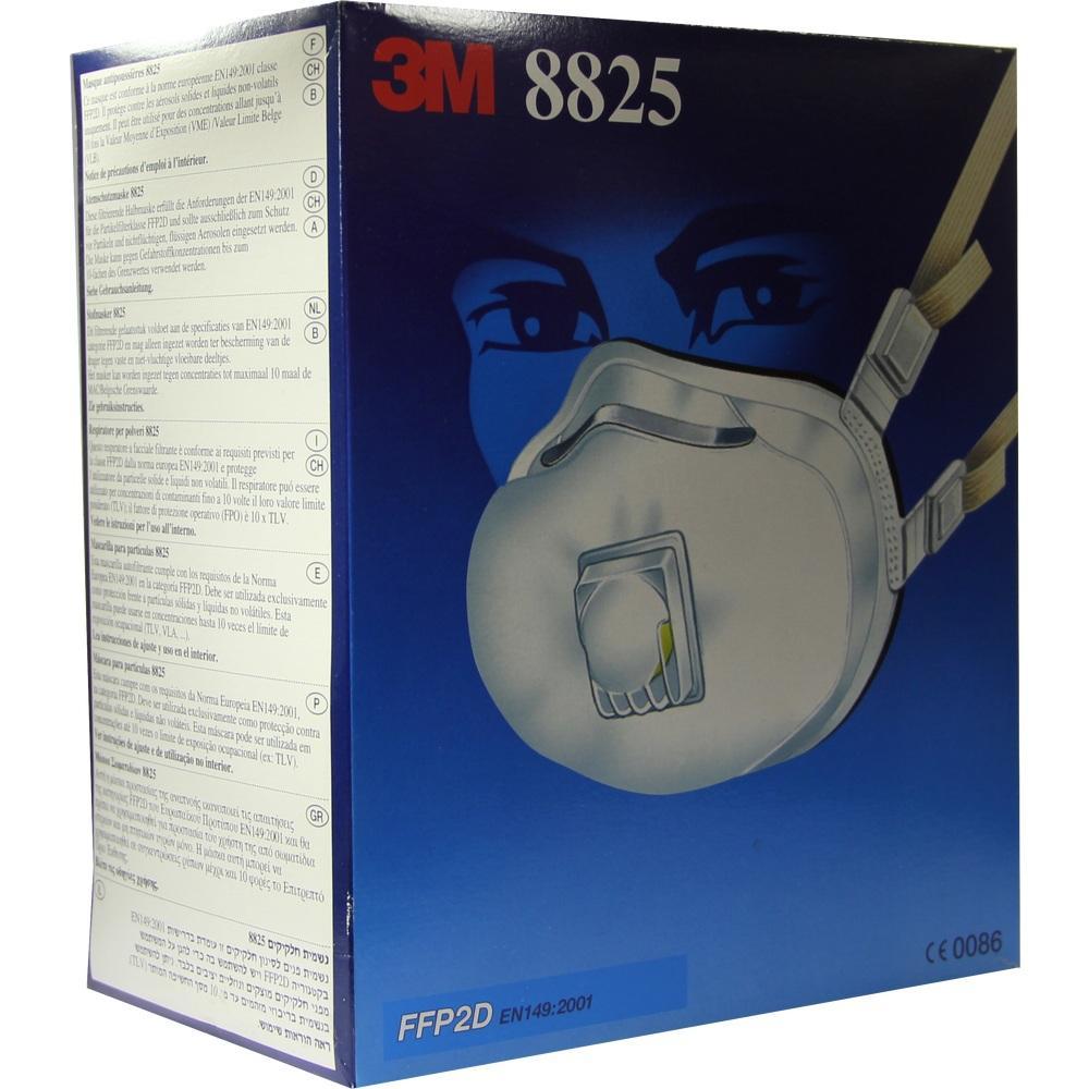 Eine 3M FFP2D Atemschutzmaske ist auf einer blauen Verpackung abgebildet.