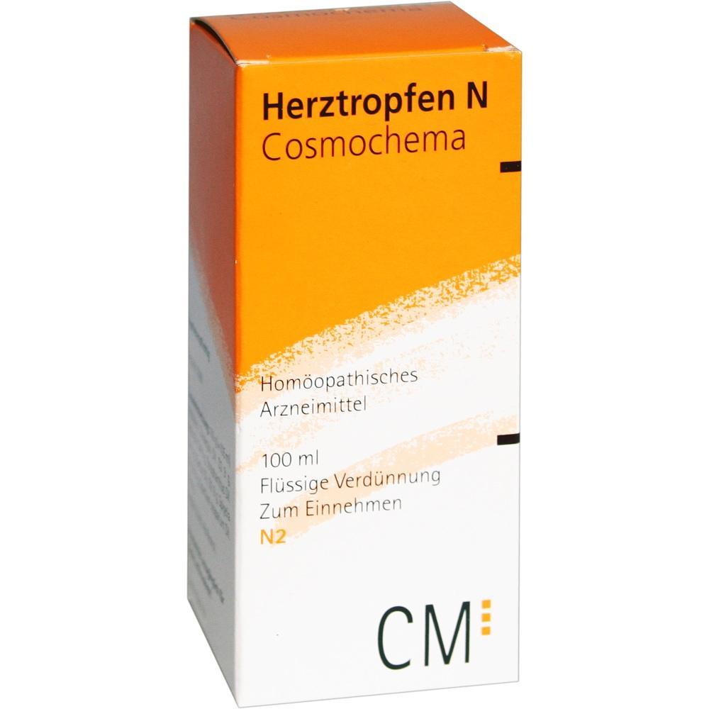 Orange-weiße Packung mit homöopathischem Arzneimittel "Herztropfen N".