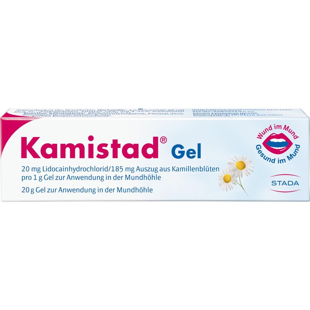 Die Verpackung zeigt Kamistad Gel zur Anwendung im Mund bei Wunden.