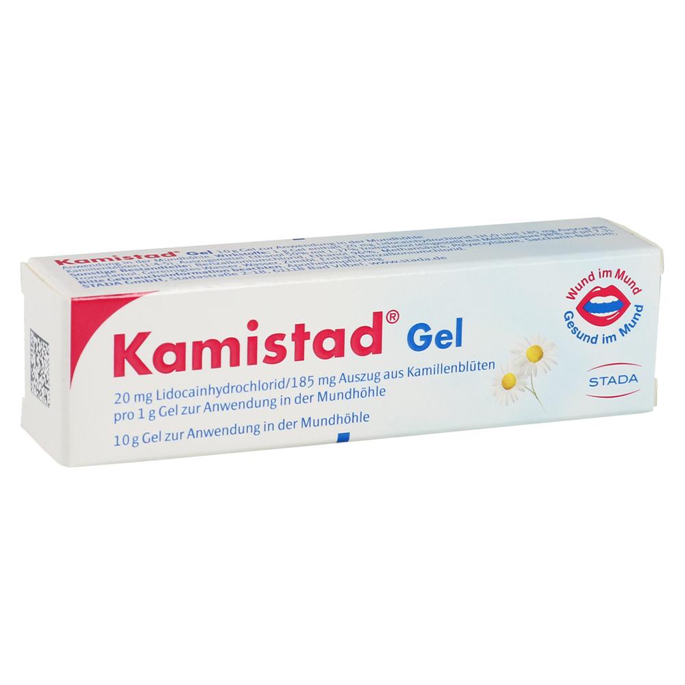 Eine weiße Packung Kamistad Gel für die Mundpflege.