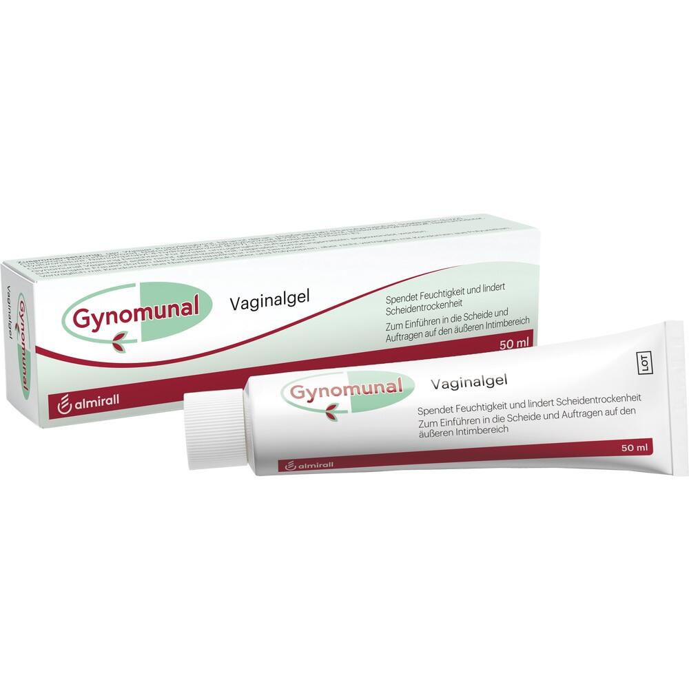 Eine Tube und eine Schachtel mit Gynomunal Vaginalgel stehen nebeneinander.