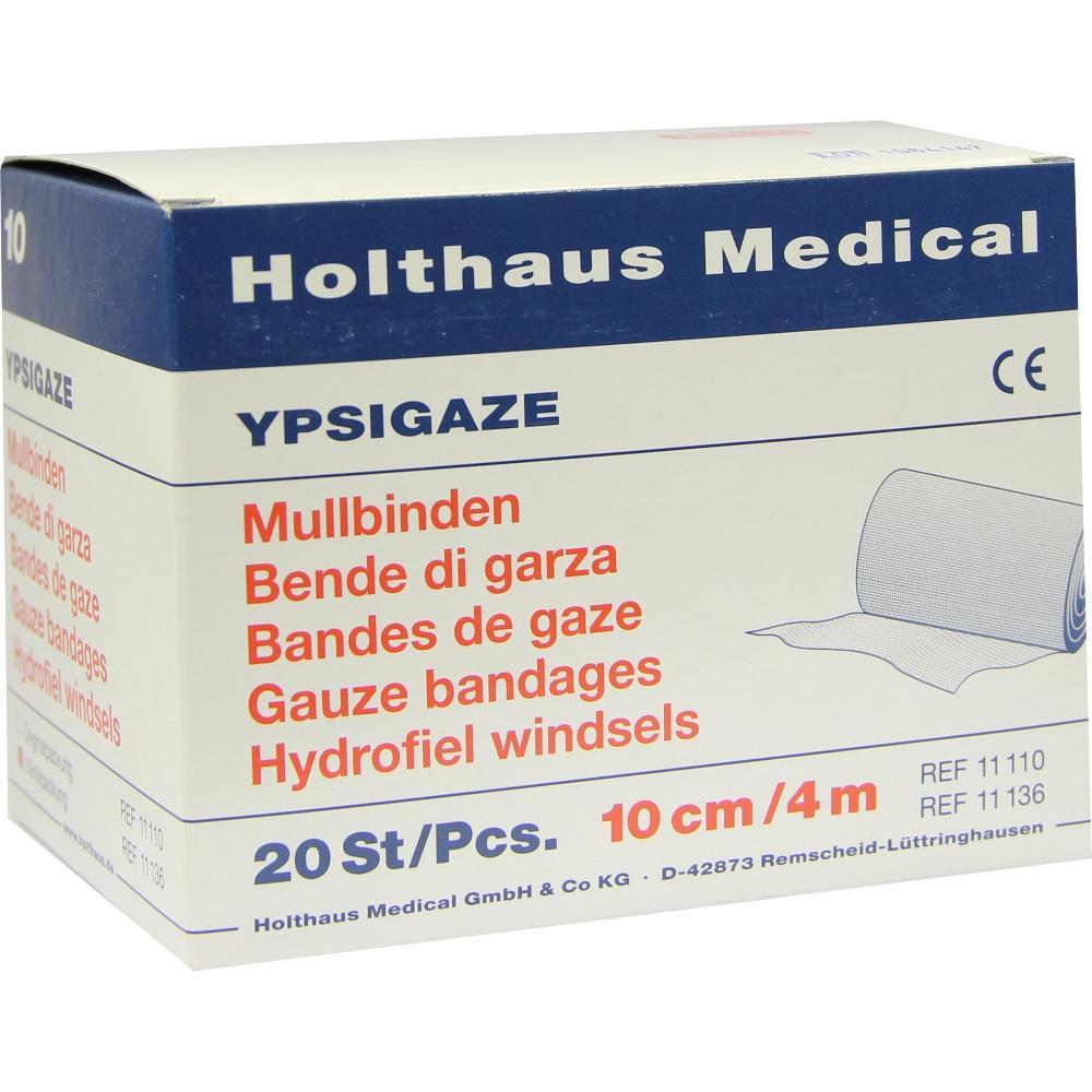 Eine wei&szlig;e Schachtel mit YPSIGAZE Mullbinden von Holthaus Medical.