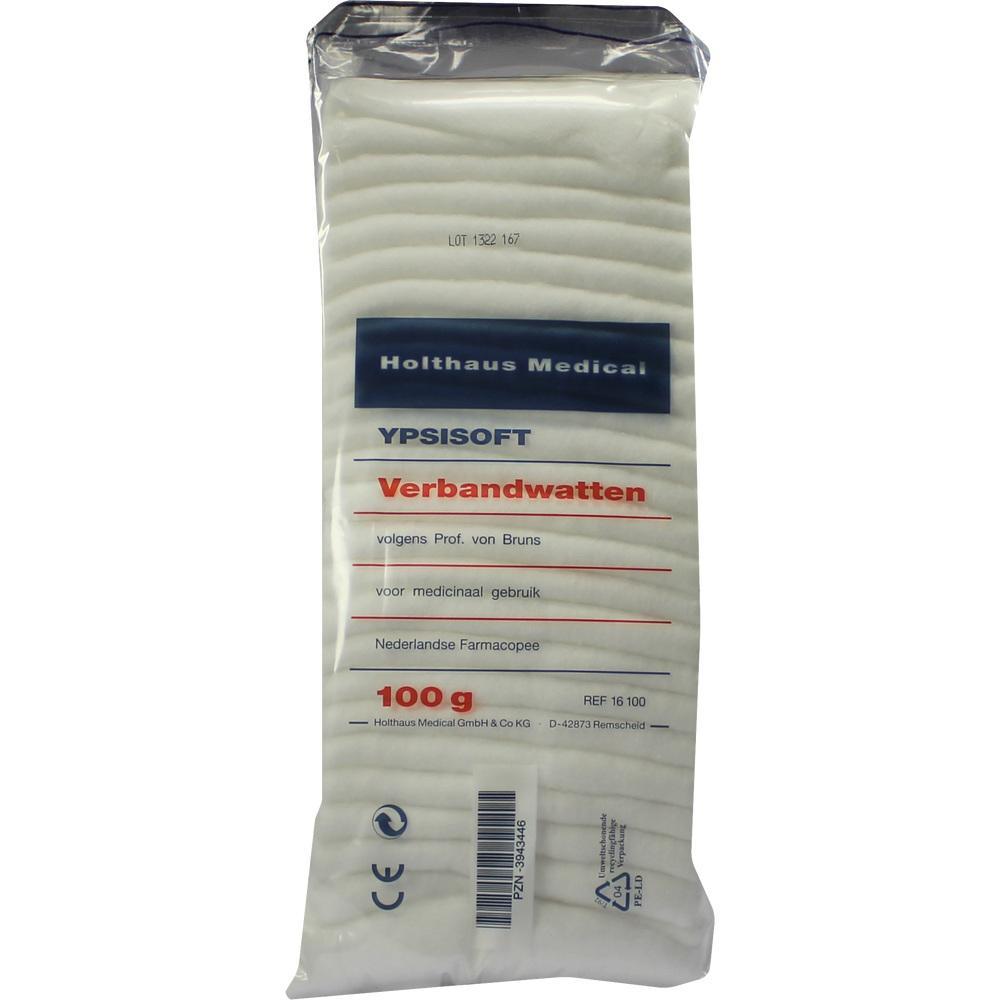 Verpackung mit 100 Gramm Verbandswatte von Holthaus Medical.