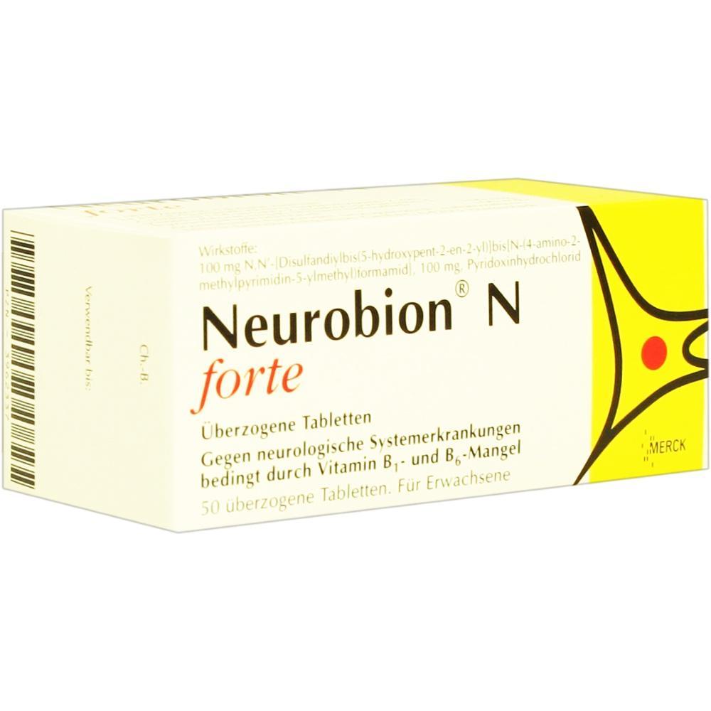 Verpackung von Neurobion N forte Tabletten zur Unterstützung bei Vitamin-B1- und B6-Mangel.