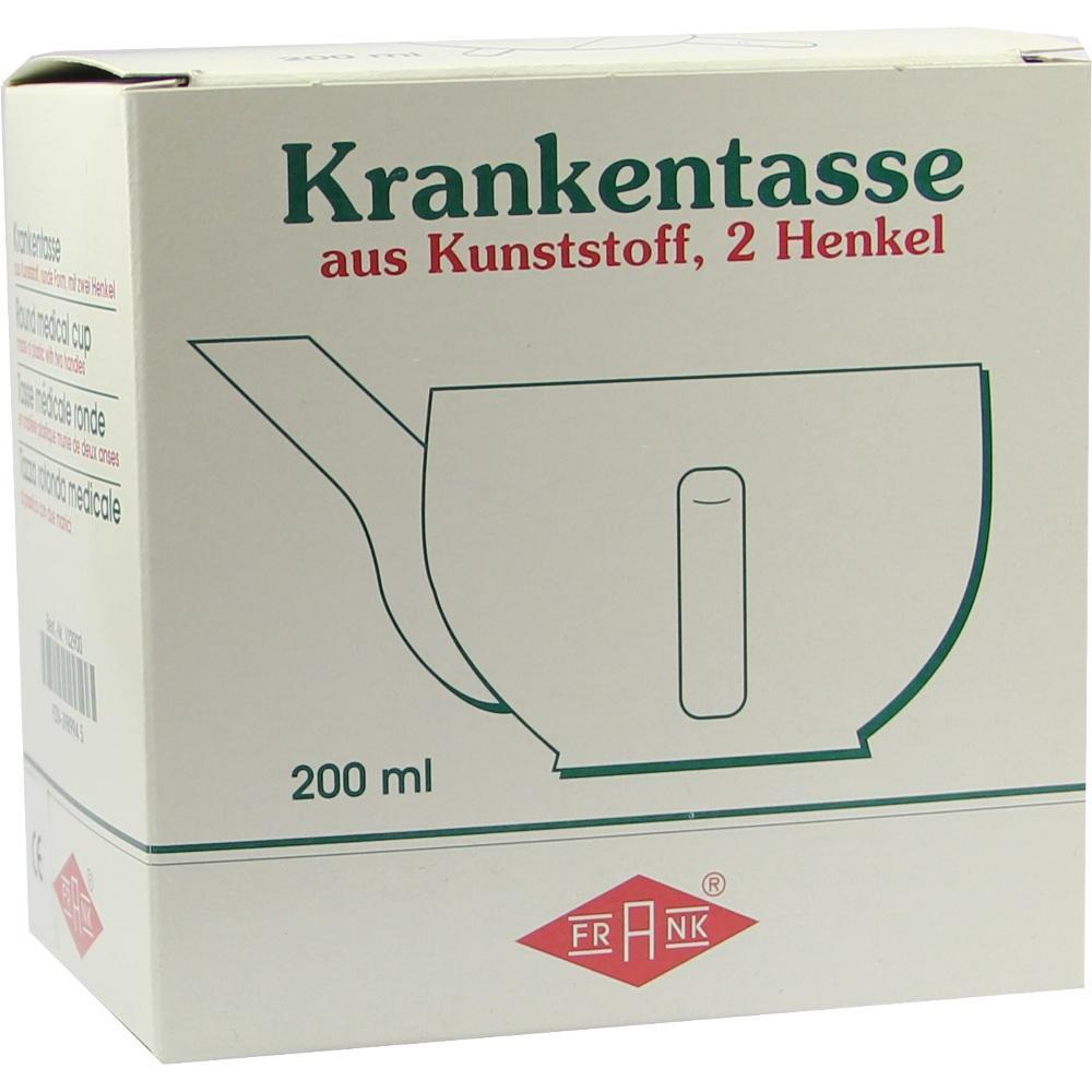 Ein Karton mit Aufschrift "Krankentasse aus Kunststoff, 2 Henkel, 200 ml".