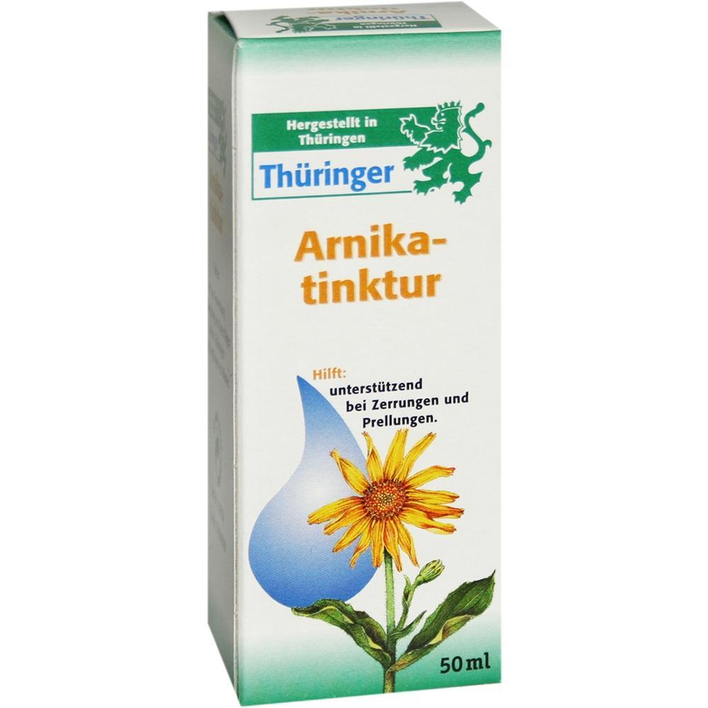Packung einer Arnikatinktur mit gelber Blume und Text über die Anwendung.