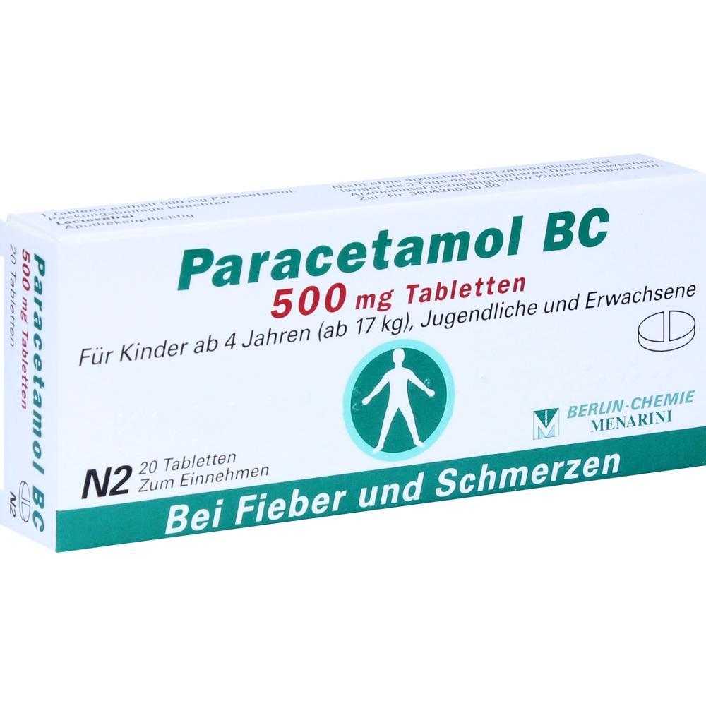 Weiße Tablettenschachtel mit Paracetamol 500 mg gegen Fieber und Schmerzen.