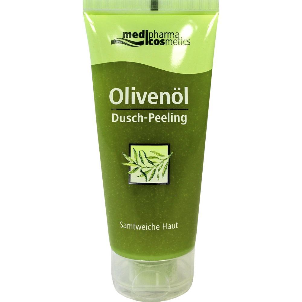 Gr&uuml;ne Tube mit Oliven&ouml;l-Duschpeeling f&uuml;r samtweiche Haut.