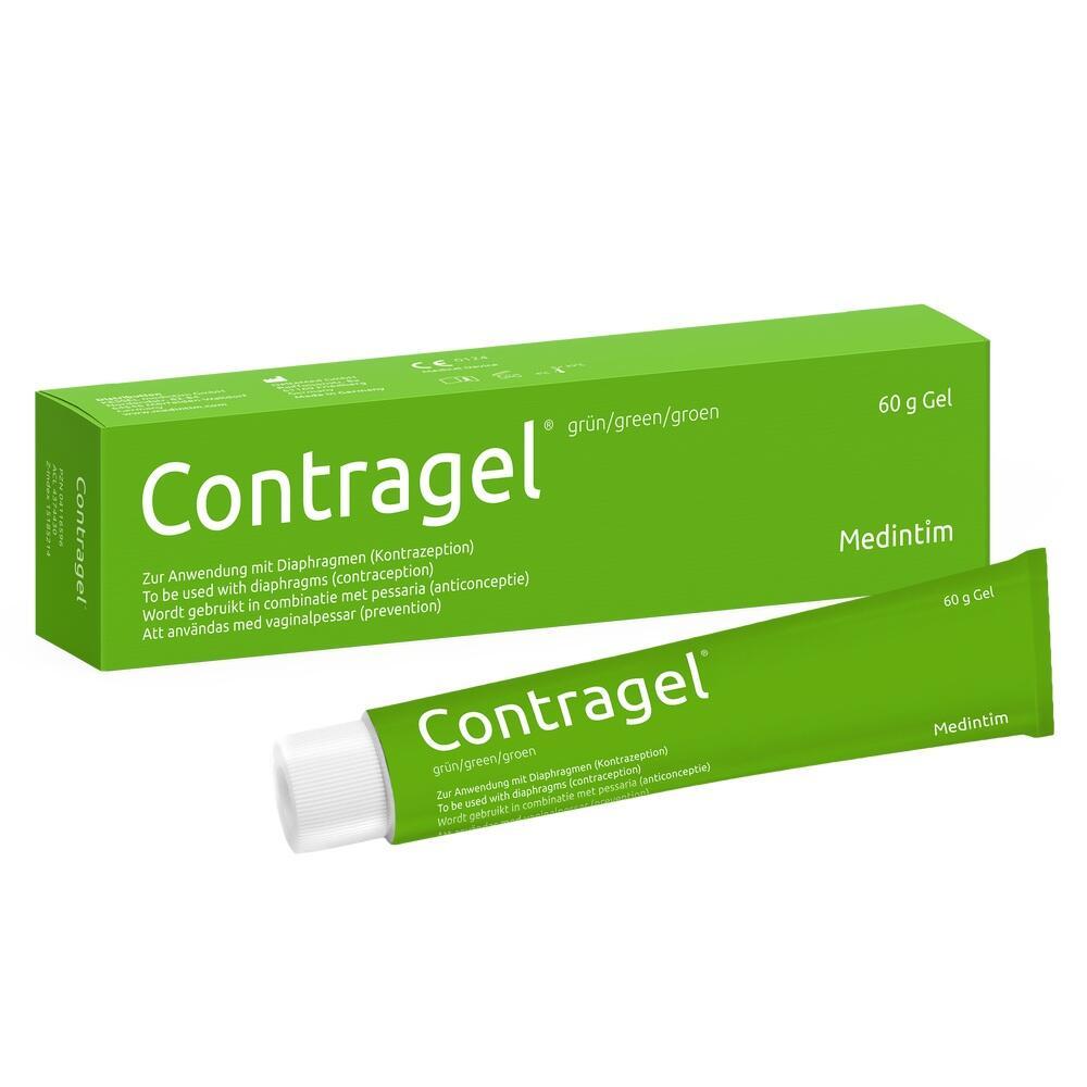 Gr&uuml;ne Verpackung und Tube mit der Aufschrift "Contragel", 60 g Gel.