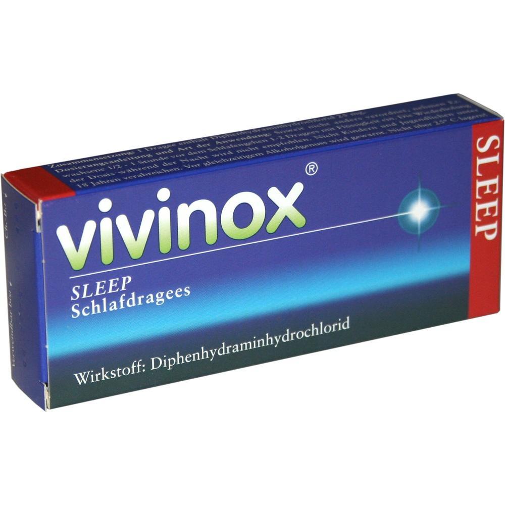 Blaue Packung Schlafmittel mit Aufschrift "vivinox SLEEP".