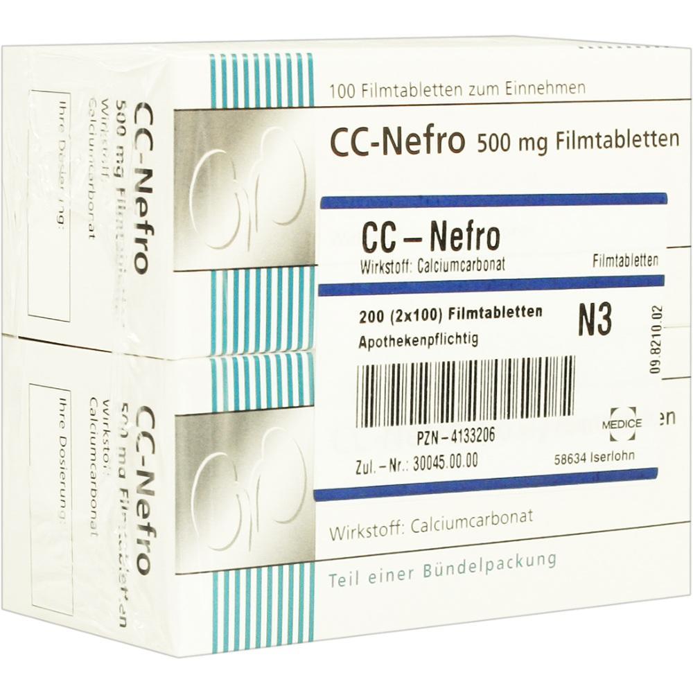 Eine Packung CC-Nefro Tabletten mit 500 mg Calciumcarbonat.