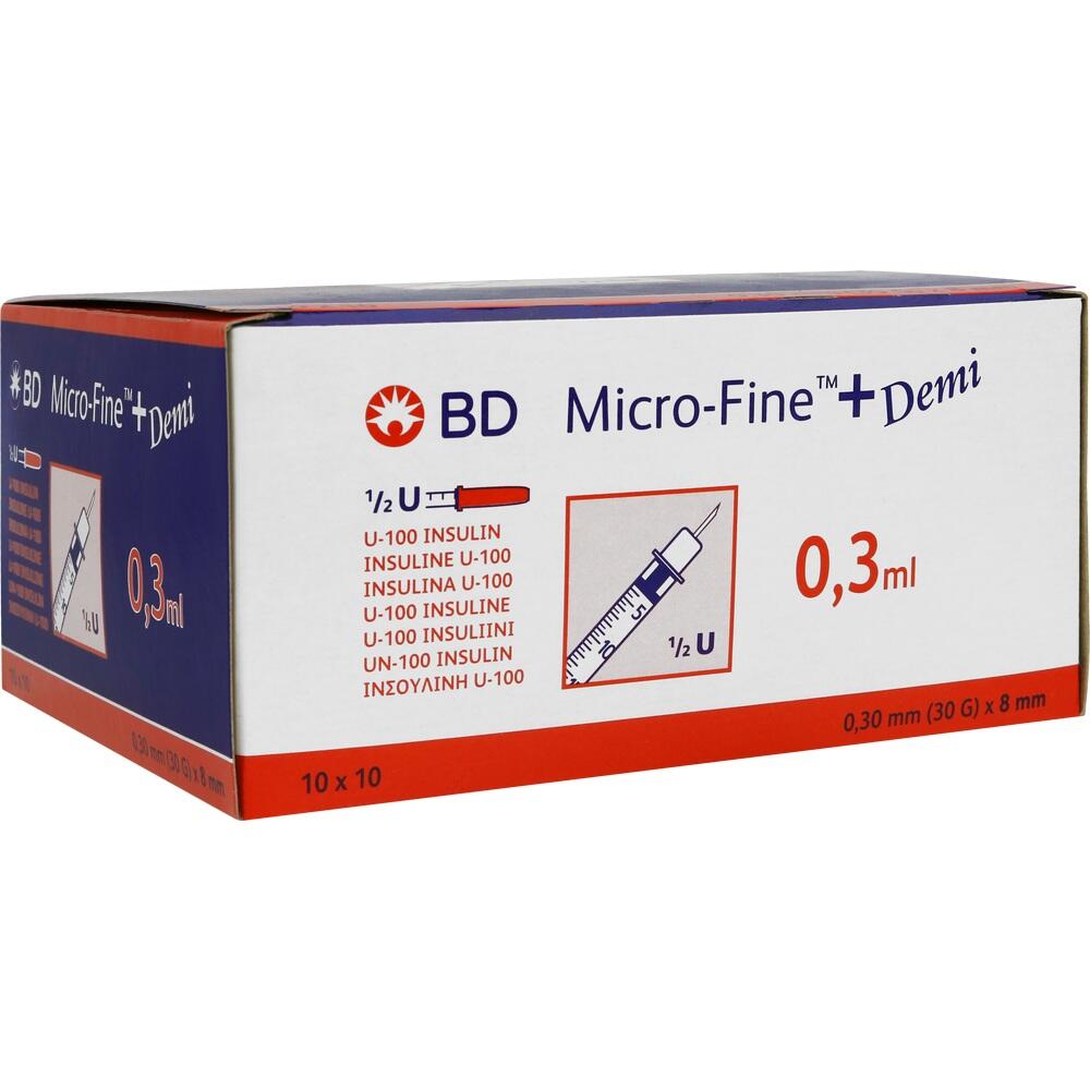 Eine Schachtel mit Insulinspritzen der Marke BD, 0,3 ml.