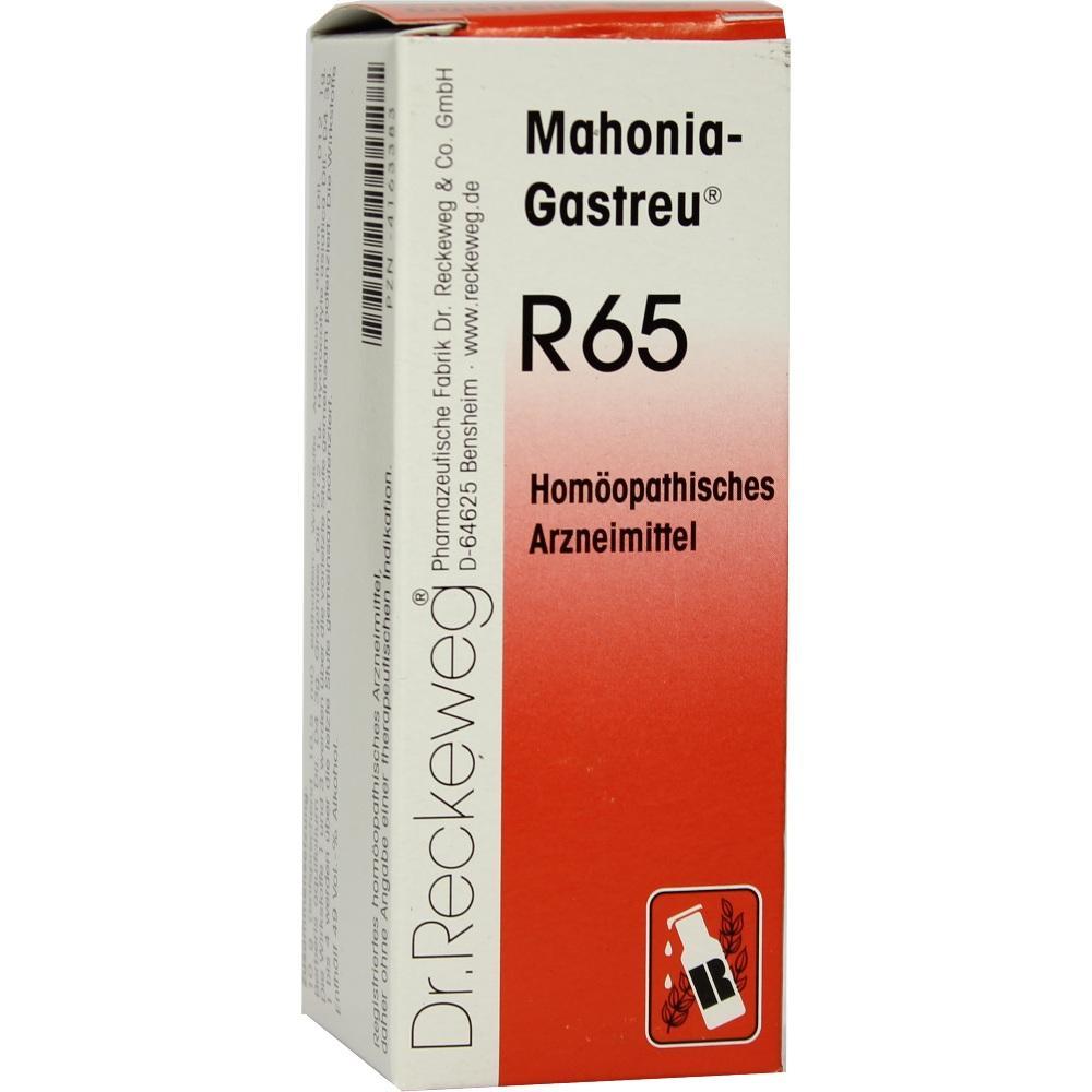 Dieser Karton enth&auml;lt ein hom&ouml;opathisches Arzneimittel namens Mahonia-Gastreu R65.