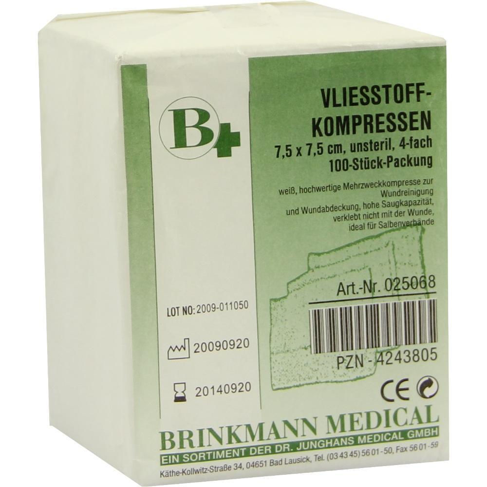 Eine Packung mit 100 Vliesstoffkompressen zur Wundversorgung.