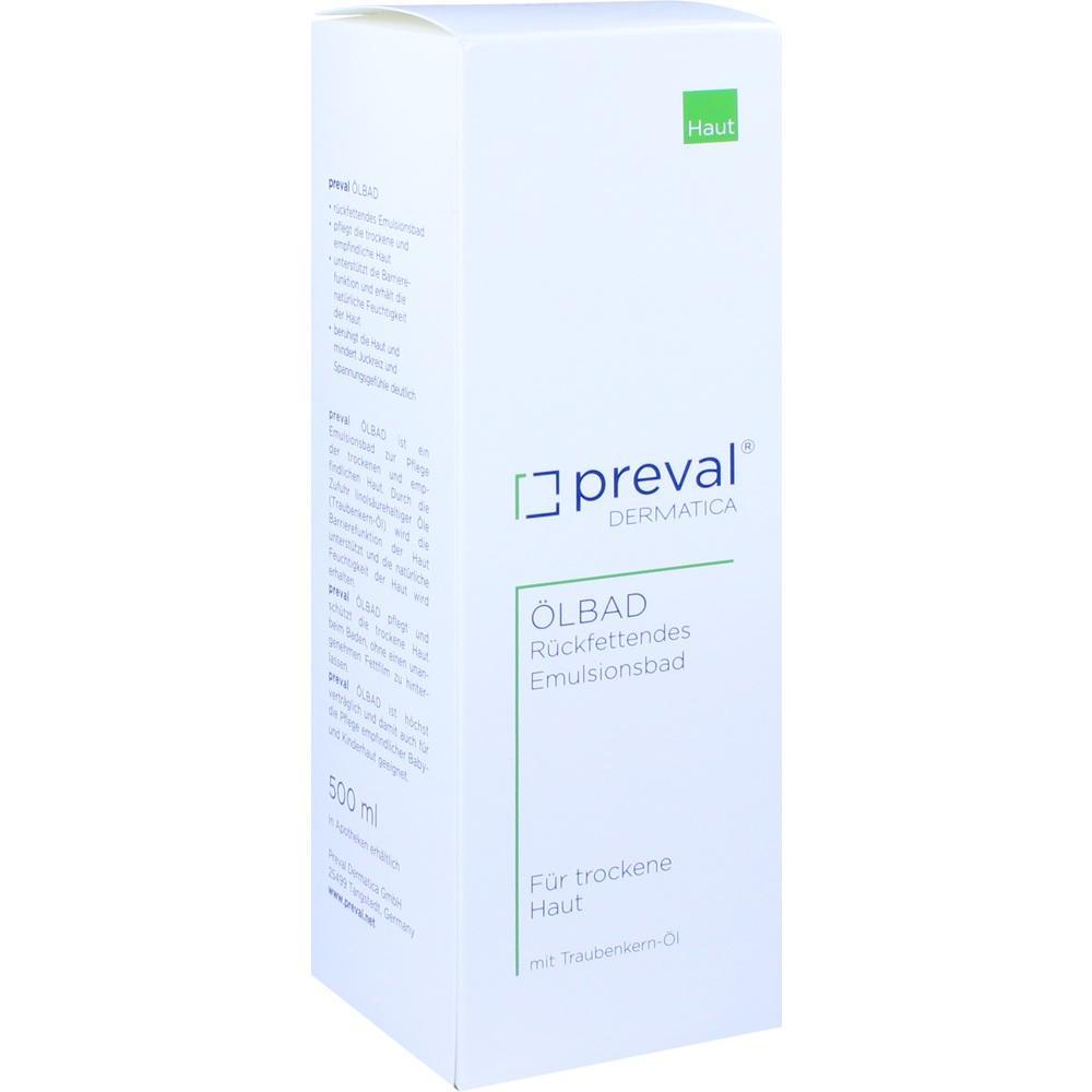 Weiße Verpackung von Preval Dermatica Ölbad für trockene Haut.