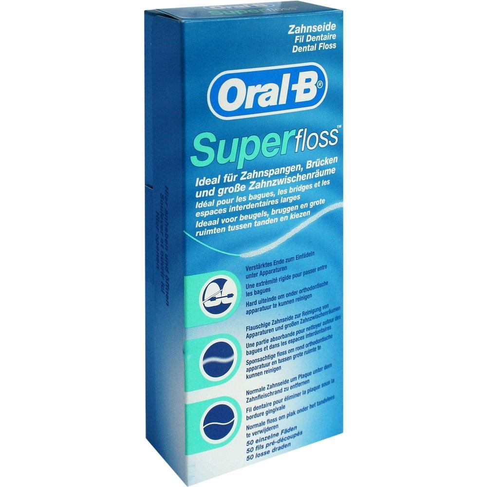 Eine Packung Oral-B Superfloss für Zahnspangen und Zahnlücken.