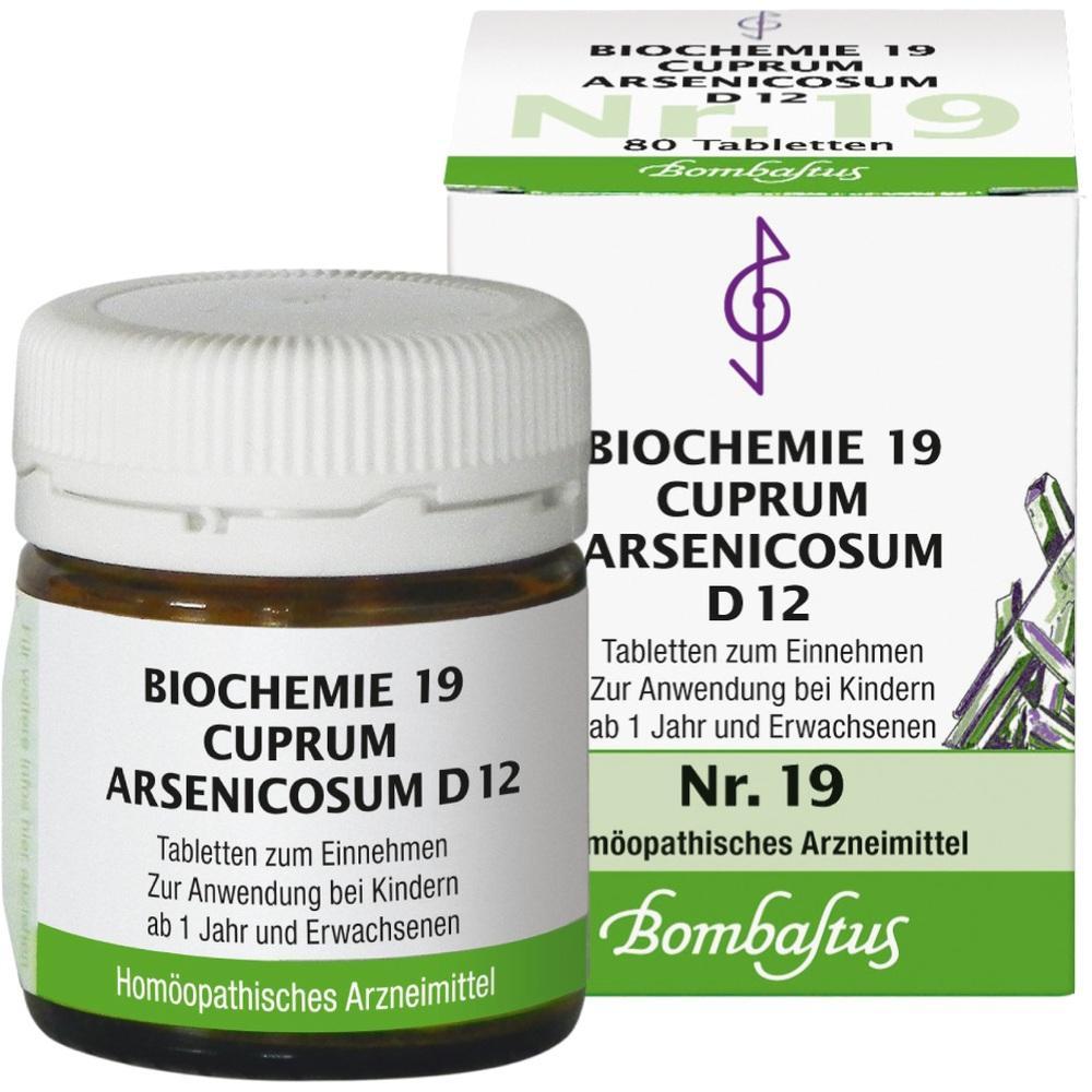 Ein Glas und eine Schachtel homöopathischer Tabletten namens "Biochemie 19".