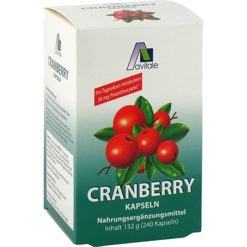 Eine Packung mit Cranberry-Kapseln als Nahrungsergänzungsmittel.
