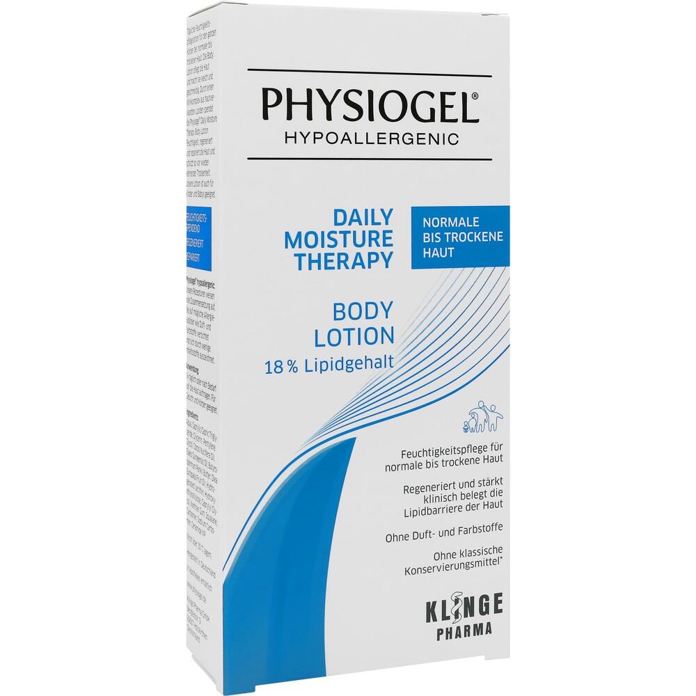 Eine Packung Physiogel Body Lotion für normale bis trockene Haut.