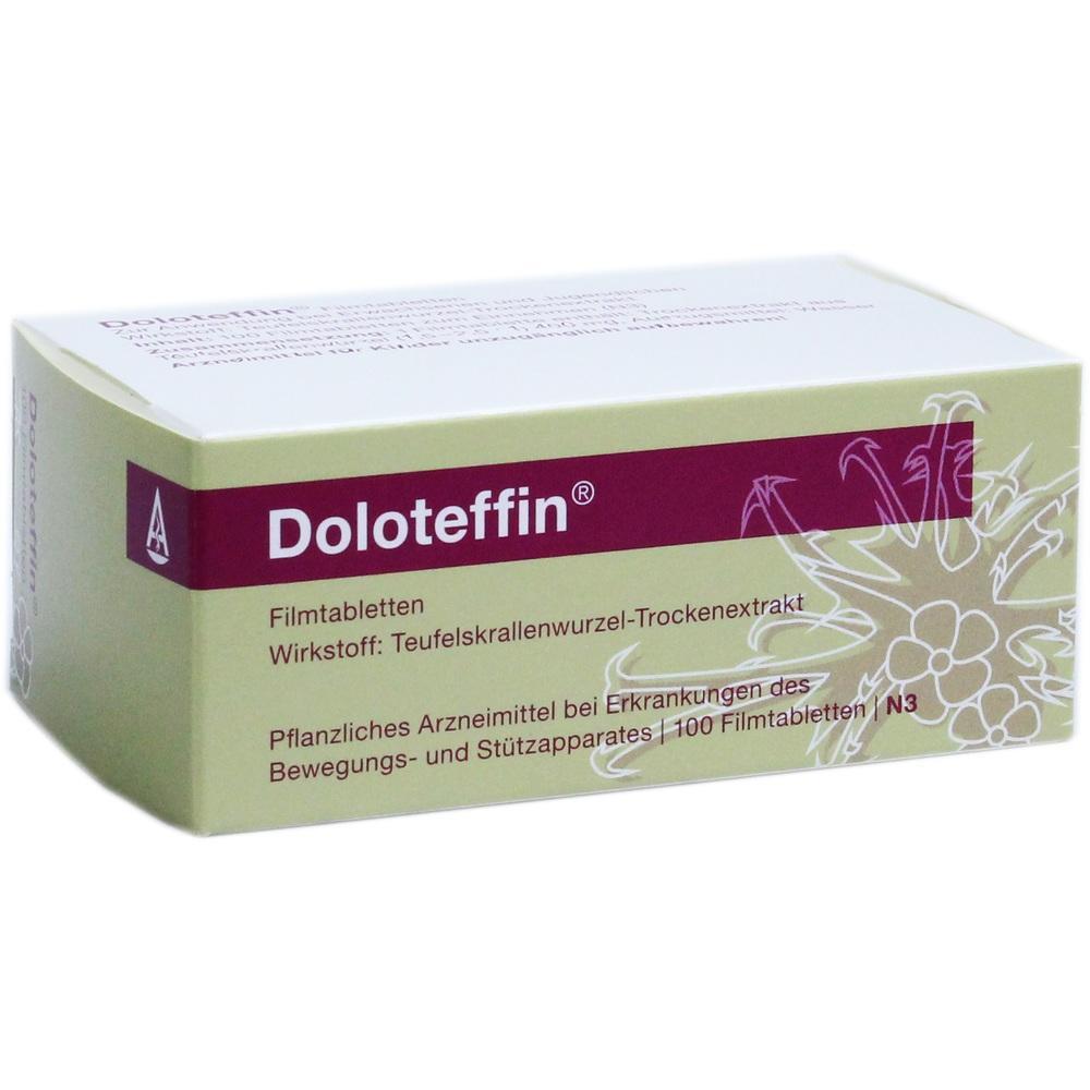 Eine Packung Tabletten mit dem Namen Doloteffin aus Pflanzenextrakt.