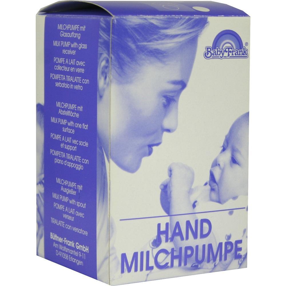 Frau schaut ein Baby an, auf der Verpackung einer Handmilchpumpe.