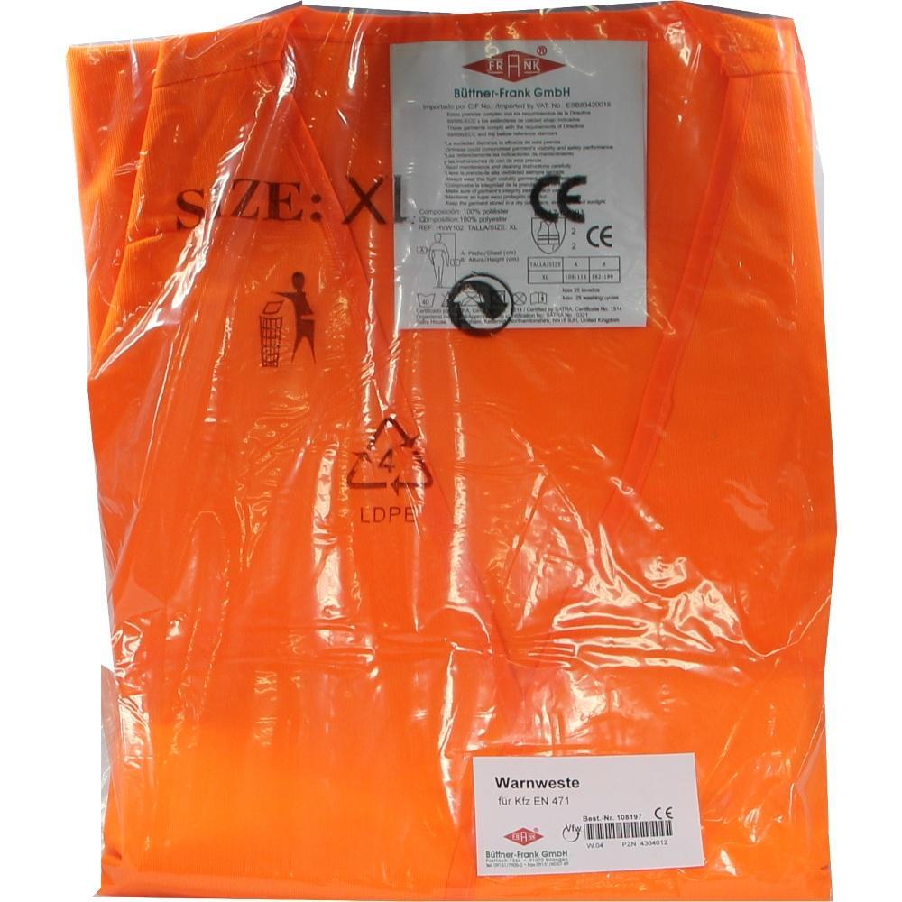 Orange Warnweste der Größe XL in einer durchsichtigen Verpackung.