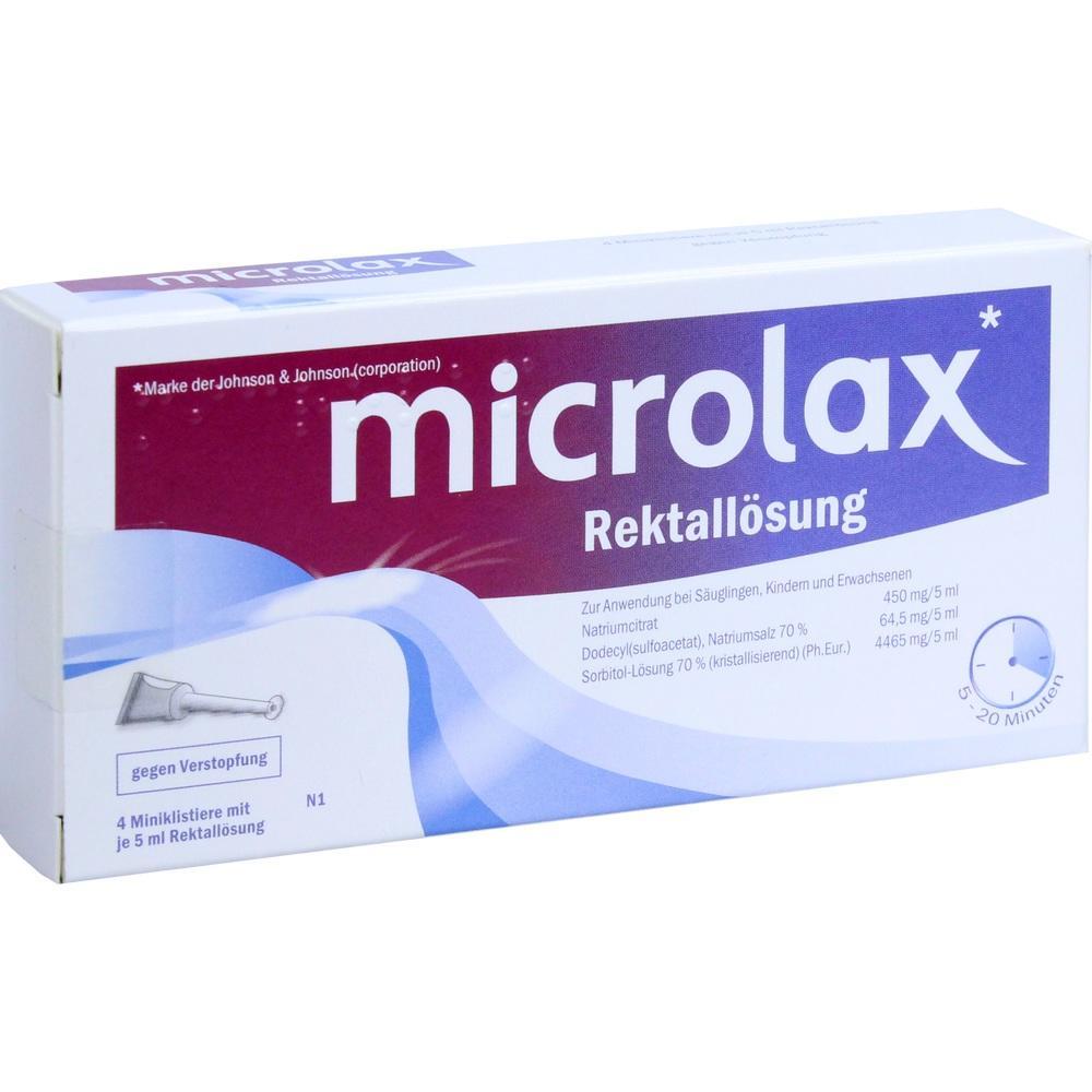Verpackung von Microlax, einem Mittel zur Erleichterung bei Verstopfung.