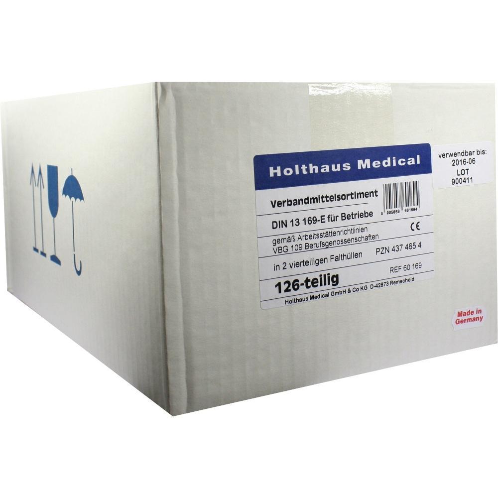 Ein gro&szlig;er, wei&szlig;er Karton mit einem Etikett von Holthaus Medical f&uuml;r Verbandsmittel.