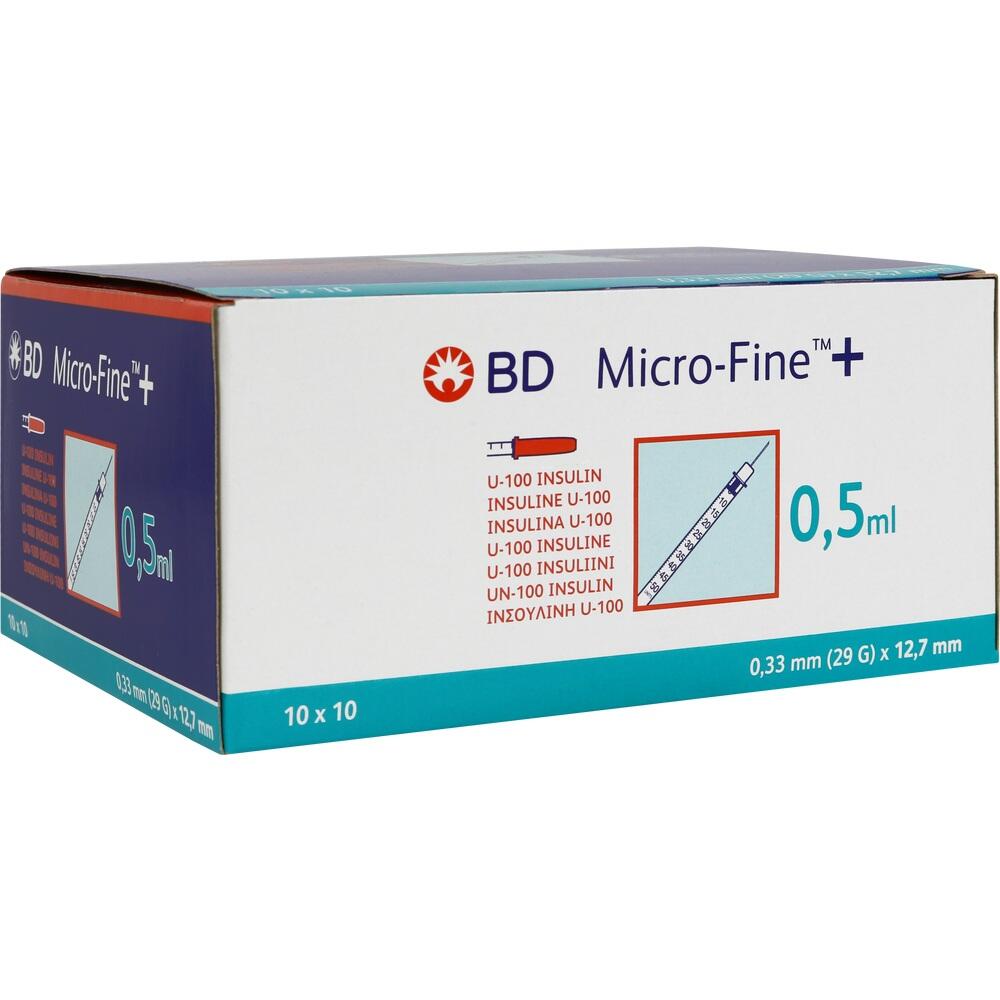 Weiße Schachtel mit Insulinspritzen, beschriftet mit "BD Micro-Fine 0,5 ml".