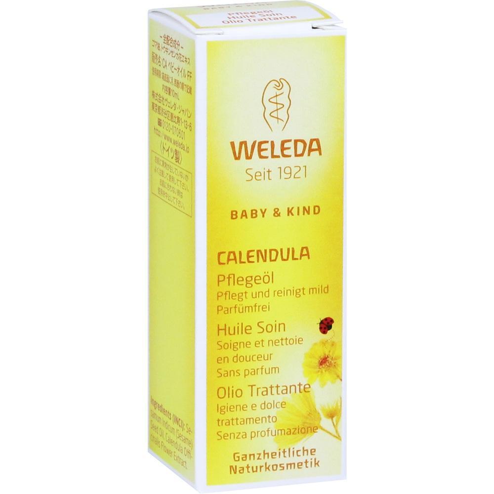 Gelbe Verpackung von Weleda Calendula Pflegeöl für Babys und Kinder.
