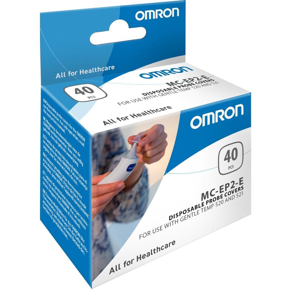 Eine Packung mit 40 Einweg-Sondenabdeckungen der Marke Omron.