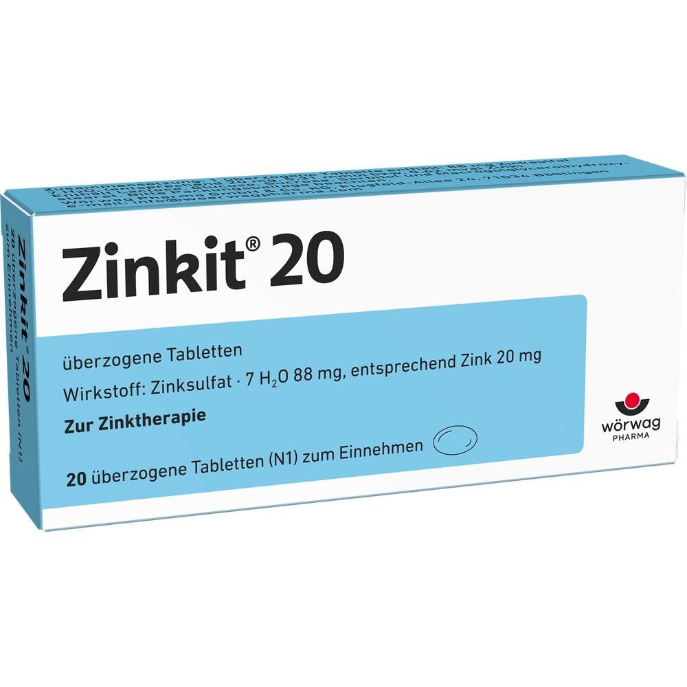 Schachtel mit 20 Zinktabletten zur Zinktherapie.