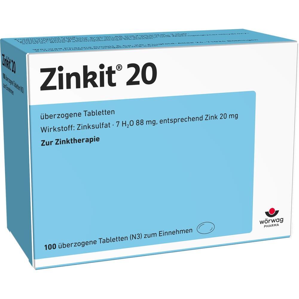 Eine Schachtel mit Zinktabletten namens Zinkit 20 zur Zinktherapie.