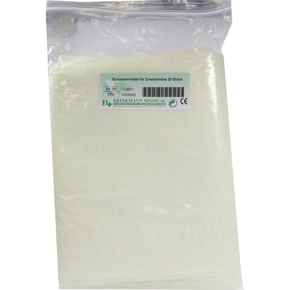 Eine Packung mit 20 weißen Schutzservietten für Erwachsene.